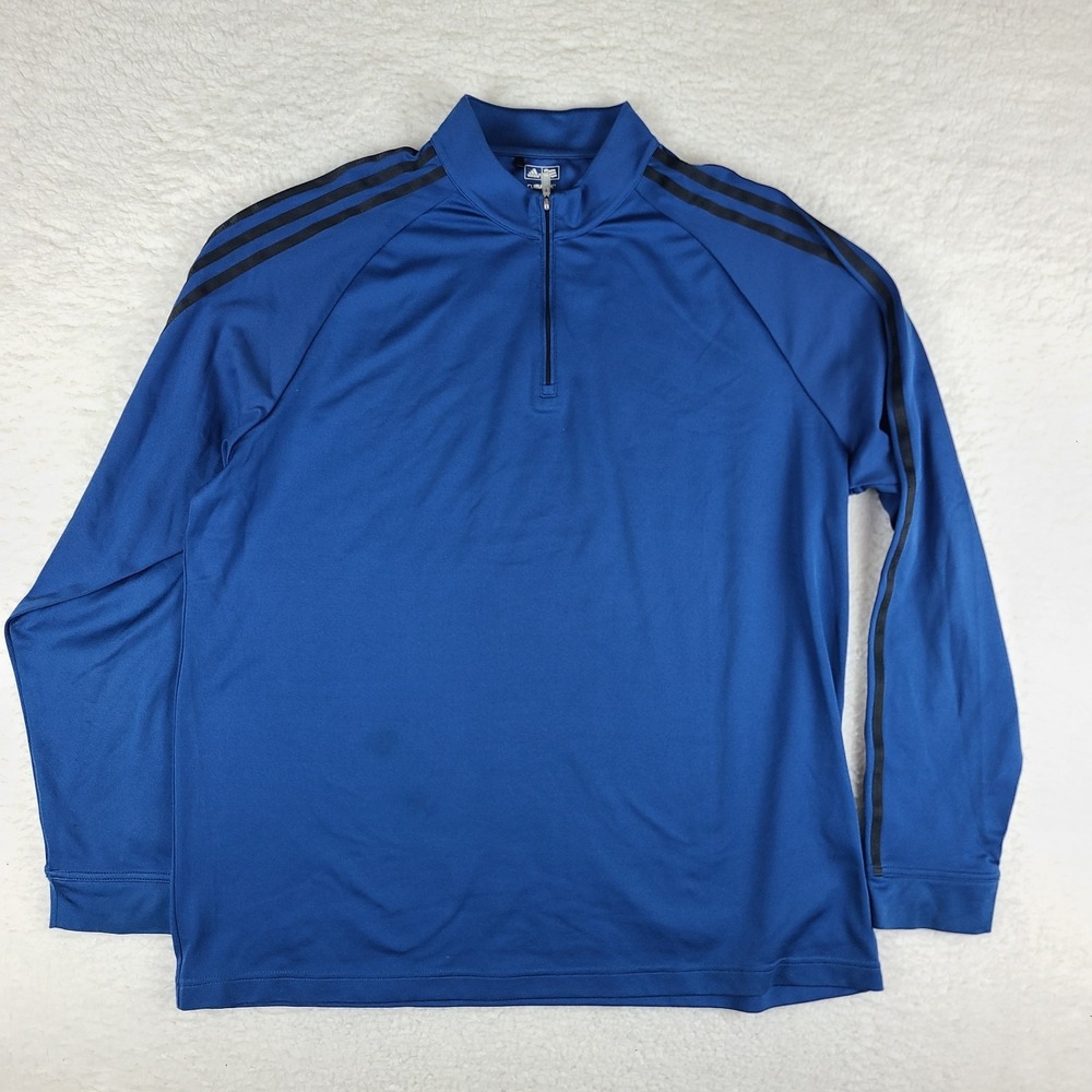 Adidas Golf Sweater Mens Large Blue Climalite Quarter Zip Performance Tech *